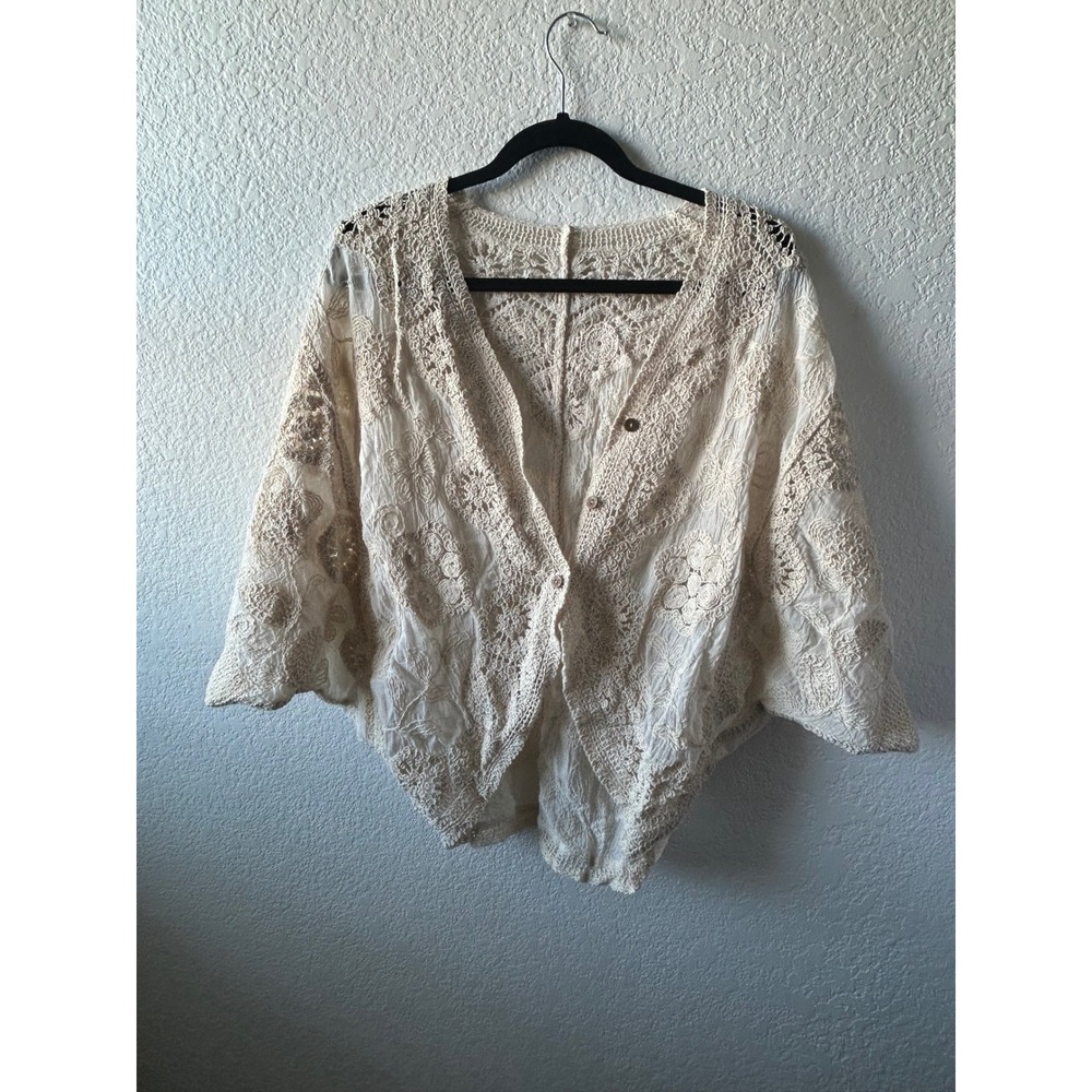 Knit Ivory Crochet Lace Embroidered Cardigan‎ Boho Festival Coachella Fairy